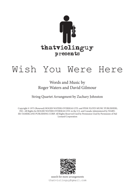 Wish You Were Here For String Quartet Sheet Music