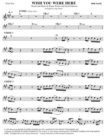 Wish You Were Here Tenor Sax Sheet Music