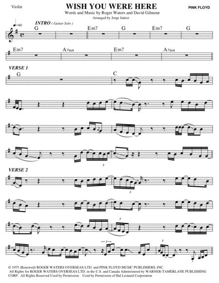 Wish You Were Here Violin Sheet Music