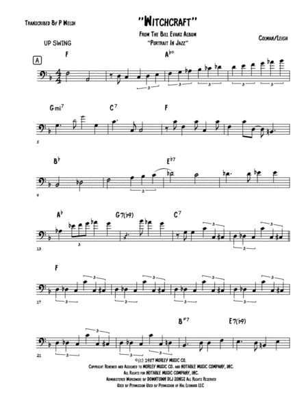 Witchcraft Scott Lafaro Bass Transcription Sheet Music