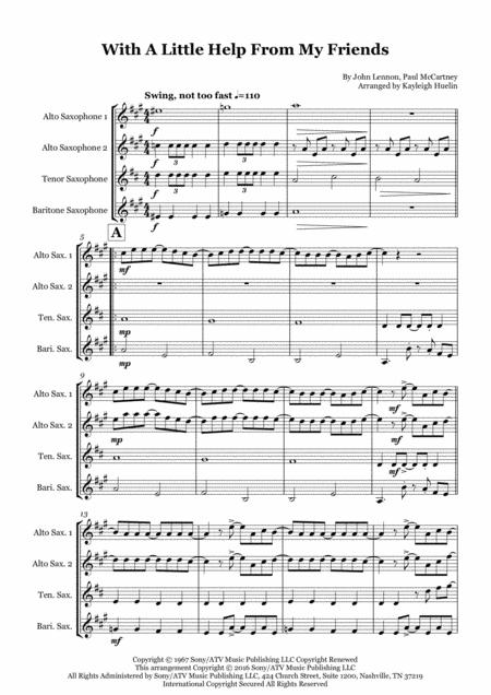 With A Little Help From My Friends By The Beatles Saxophone Quartet Aatb Sheet Music