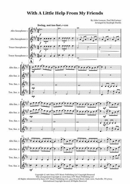 Free Sheet Music With A Little Help From My Friends By The Beatles Saxophone Quartet Aatt