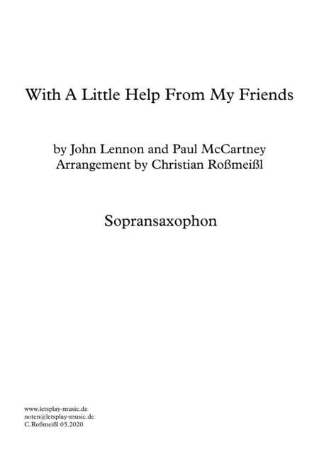Free Sheet Music With A Little Help From My Friends Melody For Saxophons Alto Tenor