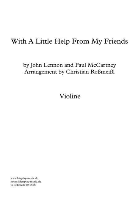 With A Little Help From My Friends Melody For Strings Violin Viola Cello Sheet Music