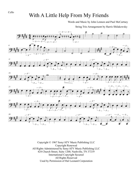 With A Little Help From My Friends String Trio Arrangement Sheet Music