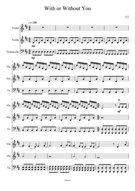 With Or Without You String Trio 2 Violins Cello Sheet Music