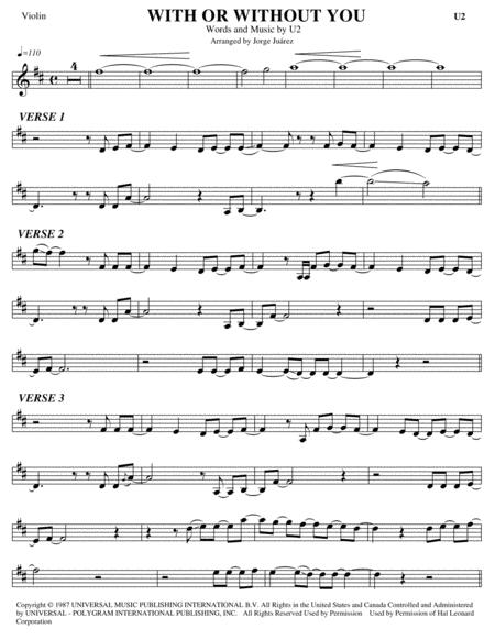 Free Sheet Music With Or Without You Violin