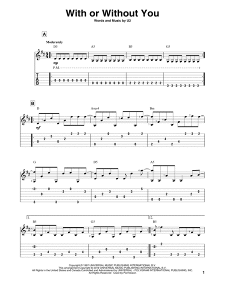 With Or Without You Sheet Music