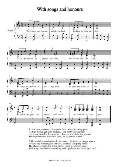 With Songs And Honours A New Tune To A Wonderful Old Hymn Sheet Music