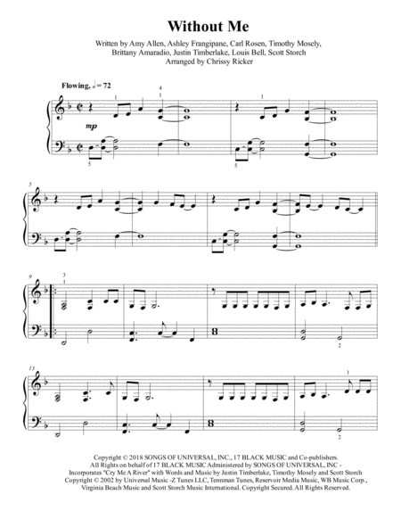 Free Sheet Music Without Me Easy Piano