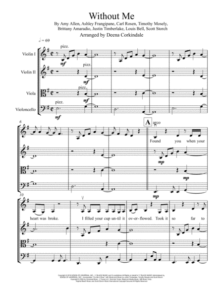 Free Sheet Music Without Me Halsey For String Quartet
