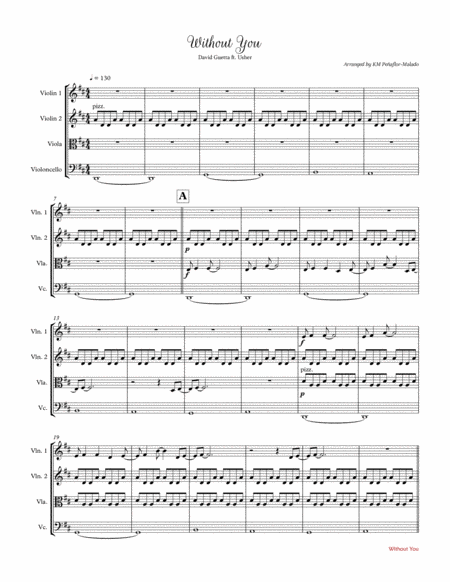 Without You By David Guetta Ft Usher String Quartet Sheet Music