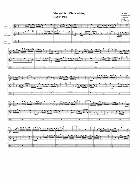 Free Sheet Music Wo Soll Ich Fliehen Hin Bwv 694 For Organ From Kirnberger Chorales Arrangement For 3 Recorders