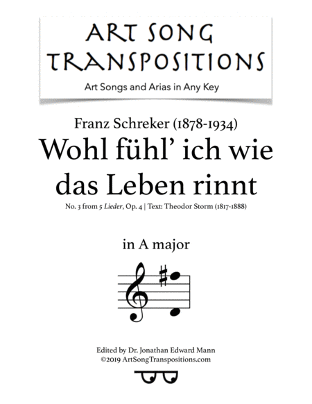 Wohl Fhl Ich Wie Das Leben Rinnt Op 4 No 3 A Major Sheet Music