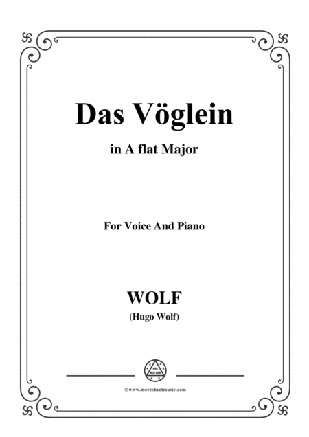 Wolf Das Vglein In A Flat Major For Voice And Paino Sheet Music