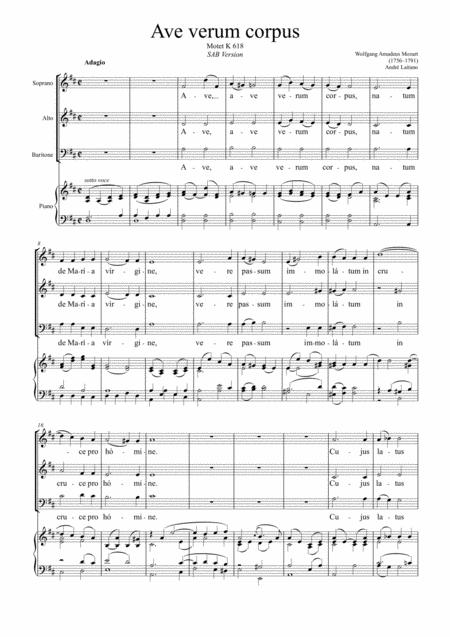 Wolfgang Amadeus Mozart Ave Verum Sab Choir Piano Score Choir Part Sheet Music