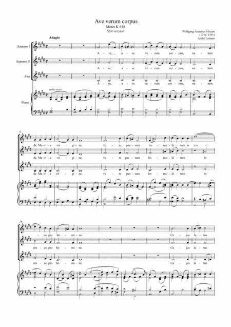 Free Sheet Music Wolfgang Amadeus Mozart Ave Verum Ssa Version Score Choir Part