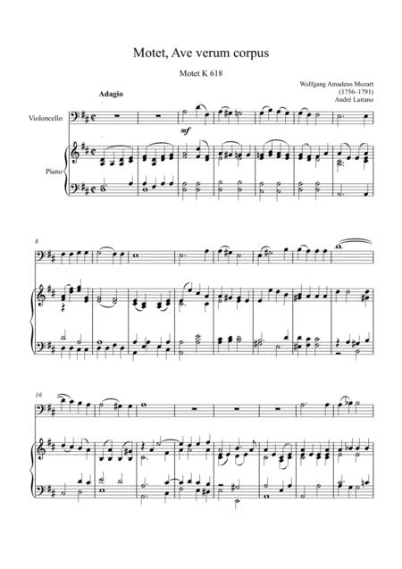 Wolfgang Amadeus Mozart Ave Verum Violoncello Solo Sheet Music