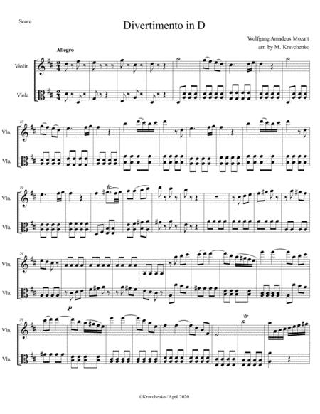 Free Sheet Music Wolfgang Amadeus Mozart Divertimento In D Major K 136 3rd Mvt For String Duo