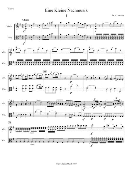 Wolfgang Amadeus Mozart Eine Kleine Nachtmusik 1st Mvt Allegro For String Duo Sheet Music