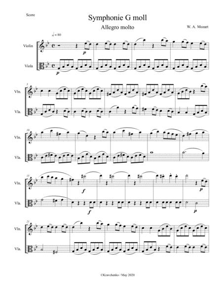 Wolfgang Amadeus Mozart Symphony No 40 1st Mvt Arr For String Duo Sheet Music