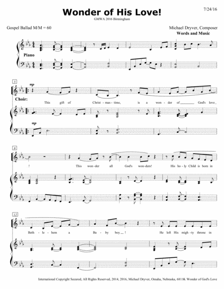 Wonder Of His Love Childrens Choir Sheet Music