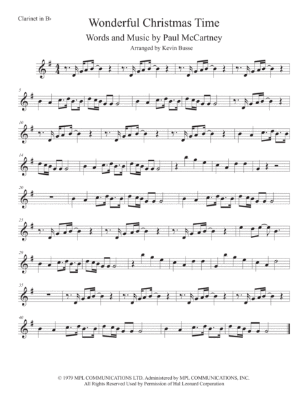 Free Sheet Music Wonderful Christmastime Clarinet
