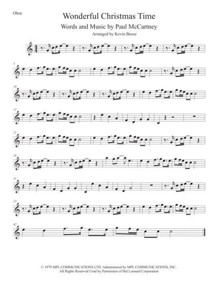 Wonderful Christmastime Easy Key Of C Oboe Sheet Music