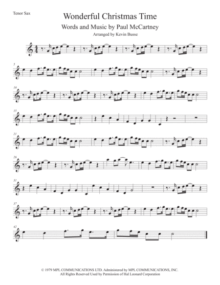 Free Sheet Music Wonderful Christmastime Easy Key Of C Tenor Sax