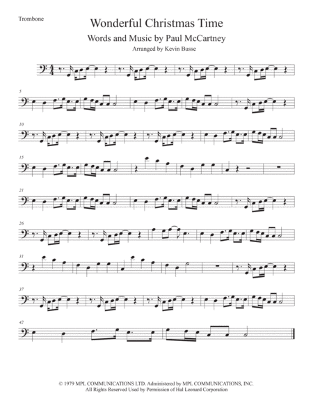 Free Sheet Music Wonderful Christmastime Easy Key Of C Trombone