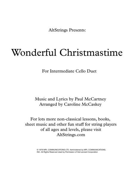 Wonderful Christmastime Intermediate Cello Duet Sheet Music