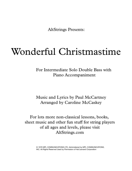 Free Sheet Music Wonderful Christmastime Intermediate Double Bass Solo With Piano Accompaniment