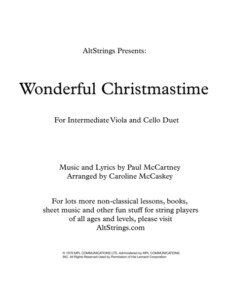 Free Sheet Music Wonderful Christmastime Intermediate Viola And Cello Duet