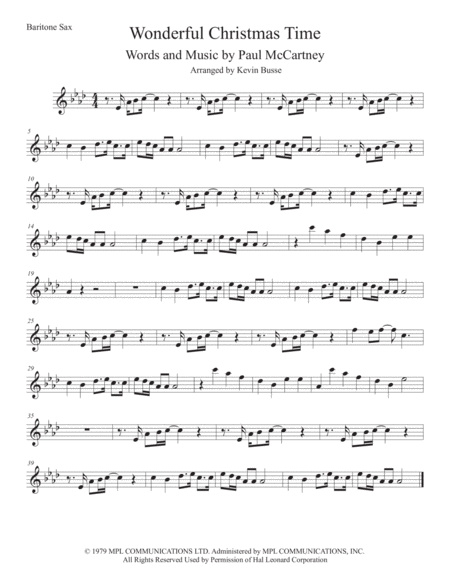 Wonderful Christmastime Original Key Bari Sax Sheet Music