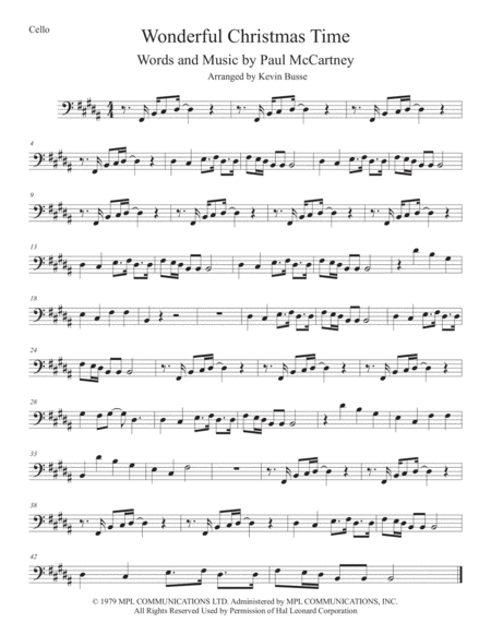 Wonderful Christmastime Original Key Cello Sheet Music