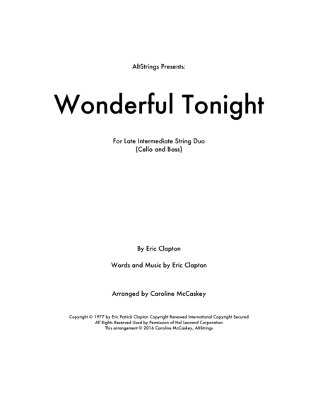 Free Sheet Music Wonderful Tonight Cello And Bass Duet