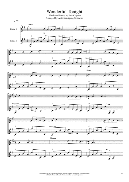 Free Sheet Music Wonderful Tonight Duet Guitar Score