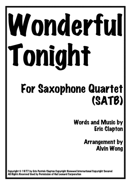 Free Sheet Music Wonderful Tonight Saxophone Quartet