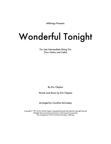Free Sheet Music Wonderful Tonight String Trio Two Violins And Cello