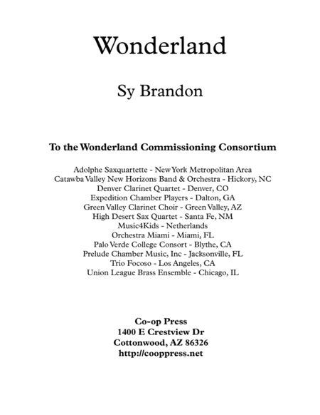 Wonderland For Brass Quintet Sheet Music