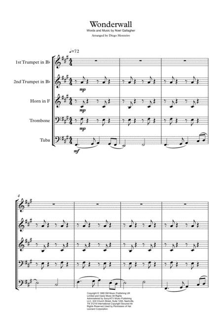 Wonderwall Brass Quintet Sheet Music