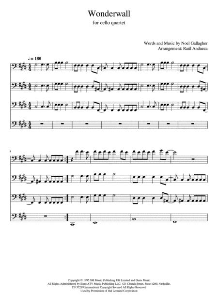 Wonderwall Cello Quartet Sheet Music