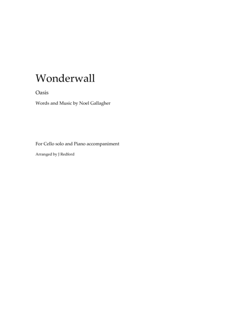 Wonderwall For Cello Solo Sheet Music