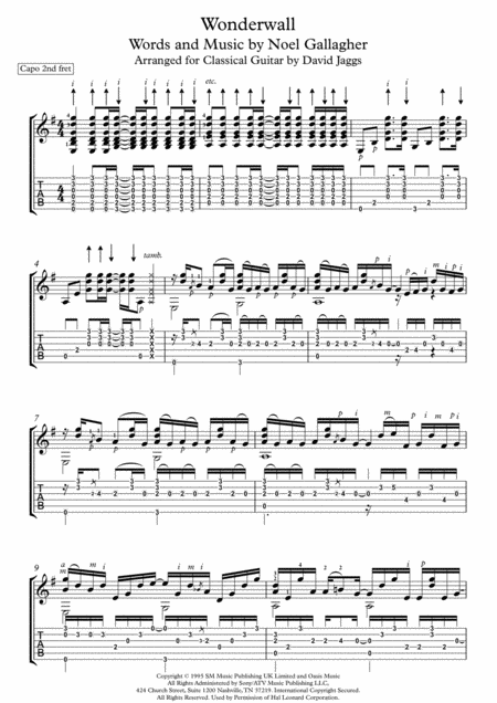 Wonderwall Including Tablature Sheet Music