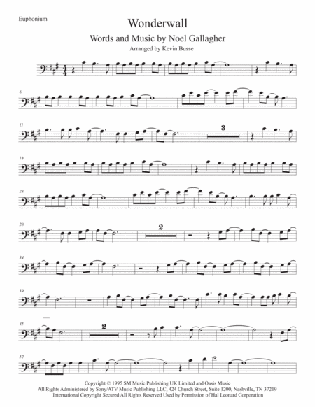 Wonderwall Original Key Euphonium Sheet Music