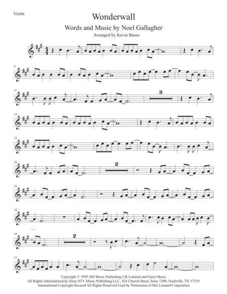 Free Sheet Music Wonderwall Original Key Violin