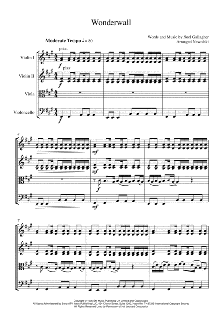 Free Sheet Music Wonderwall String Quartet Score And Parts