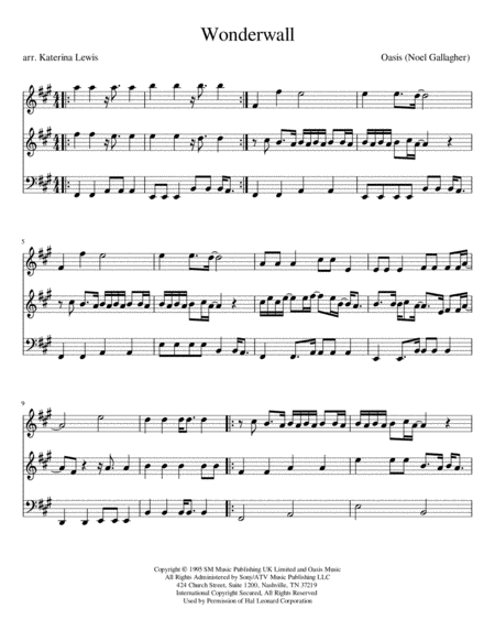 Wonderwall Violin 1 Violin 2 Cello Sheet Music