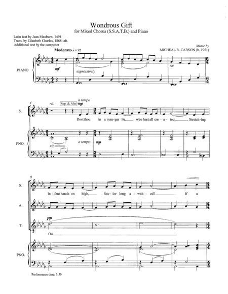 Free Sheet Music Wondrous Gift Ssatb Piano