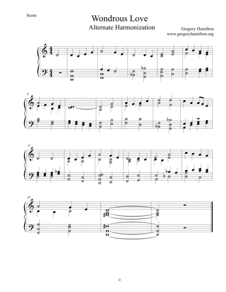 Free Sheet Music Wondrous Love Alternate Harmonization For Piano Or Organ